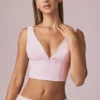 Magda crop top met strikdetail in zacht mauve gestreept