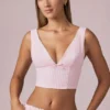 Magda crop top met strikdetail in zacht mauve gestreept
