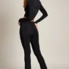 Mairead asymmetrische gedrapeerde flared broek met middelhoge taille in zwart