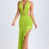 Manami asymmetrische halterjurk met uitsnijdingen in limoengroen
