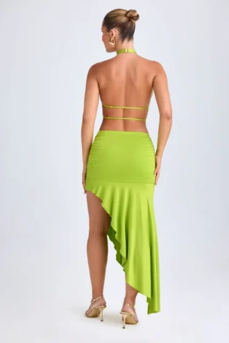 Manami asymmetrische halterjurk met uitsnijdingen in limoengroen