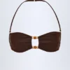 Manava bandeau-bikinitop met kralenversiering in donkere chocoladebruin
