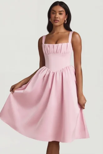 Marguerite gedrapeerde corset midi-jurk in blush