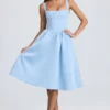 Marguerite gedrapeerde corset midi-jurk in poederblauw