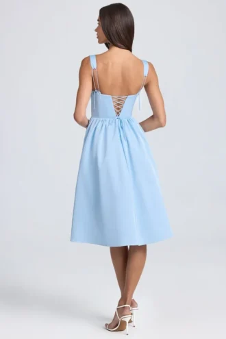 Marguerite gedrapeerde corset midi-jurk in poederblauw