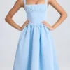 Marguerite gedrapeerde corset midi-jurk in poederblauw