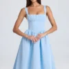 Marguerite gedrapeerde corset midi-jurk in poederblauw
