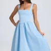 Marguerite gedrapeerde corset midi-jurk in poederblauw