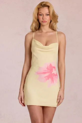 Marielle chiffon minijurk met gele bloemenprint