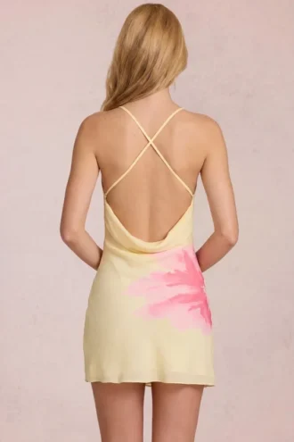 Marielle chiffon minijurk met gele bloemenprint