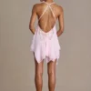 Mariette Premium Chiffon minijurk met diepe halslijn en open rug in babyroze