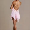 Mariette Premium Chiffon minijurk met diepe halslijn en open rug in babyroze