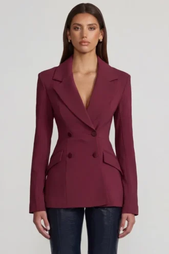 Marika gestructureerde double-breasted blazer in bordeauxrood