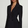 Marika gestructureerde double-breasted blazer in zwart