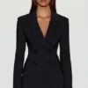 Marika gestructureerde double-breasted blazer in zwart