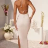 Mariposa Plunge Cowl Neck Floor Length Jurk in ivoor