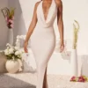 Mariposa Plunge Cowl Neck Floor Length Jurk in ivoor
