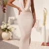 Mariposa Plunge Cowl Neck Floor Length Jurk in ivoor