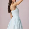 Marissa A-lijn minijurk met strikdetail in poederblauwe streep