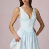 Marissa A-lijn minijurk met strikdetail in poederblauwe streep