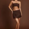 Maristella mini-rok met franjes en middelhoge taille in chocoladebruin