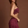 Maristella mini-rok met franjes en middelhoge taille in wijnrood