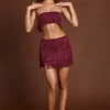 Maristella mini-rok met franjes en middelhoge taille in wijnrood
