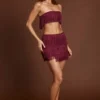 Maristella mini-rok met franjes en middelhoge taille in wijnrood