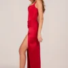 Marleigh maxi-jurk met korset en hoge split in rozerood