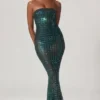 Marleni versierde strapless jurk in smaragdgroen