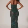Marleni versierde strapless jurk in smaragdgroen
