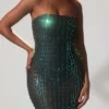 Marleni versierde strapless jurk in smaragdgroen
