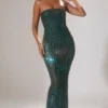 Marleni versierde strapless jurk in smaragdgroen