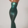 Marleni versierde strapless jurk in smaragdgroen