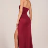 Matilde bandeau-maxi-jurk met drapering tot op de dij in kersenrood
