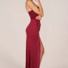 Matilde bandeau-maxi-jurk met drapering tot op de dij in kersenrood