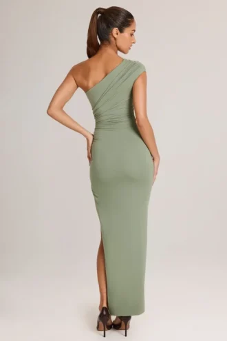 Maude Modal Asymmetrische Maxi-jurk met Ruches  in Saliegroen