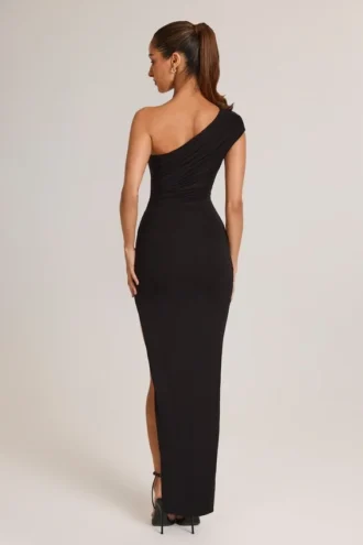 Maude Modal asymmetrische maxi-jurk met ruches in zwart