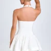 Maybelle mini-jurk met ruches en halternek in wit