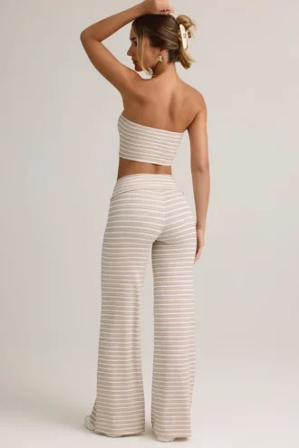 Melida Modal Foldover Wide-Leg Trousers in roze & gele streep