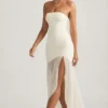 Melina asymmetrische strapless fishtail maxi-jurk in ivoor