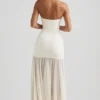 Melina asymmetrische strapless fishtail maxi-jurk in ivoor