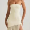 Melina asymmetrische strapless fishtail maxi-jurk in ivoor