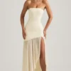 Melina asymmetrische strapless fishtail maxi-jurk in ivoor