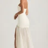 Melina asymmetrische strapless fishtail maxi-jurk in ivoor