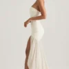 Melina asymmetrische strapless fishtail maxi-jurk in ivoor