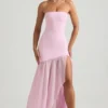 Melina asymmetrische strapless maxi-jurk met vissenstaart in zachtroze