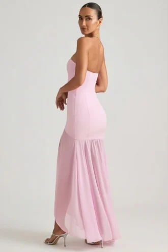 Melina asymmetrische strapless maxi-jurk met vissenstaart in zachtroze