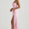 Melina asymmetrische strapless maxi-jurk met vissenstaart in zachtroze