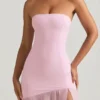 Melina asymmetrische strapless maxi-jurk met vissenstaart in zachtroze